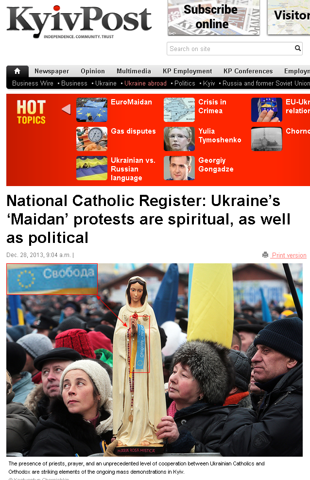 Wykorzystanie religii do celów politycznych. Kolorowa rewolucja, Majdan, Ukraina, Kijów, XII 2013.
